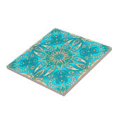 Türkisblaues Fraktal Mandala Fliese (Seite)