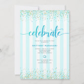 Türkisblaues Glitzer Abschluss Foto Einladung (Rückseite)