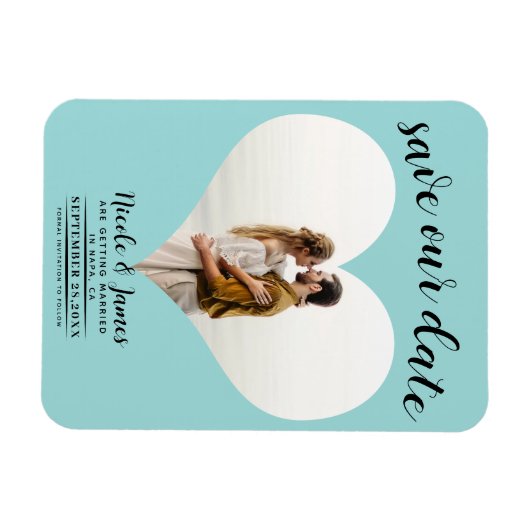 Türkisblaues Herz-Foto Hochzeit Sichern Sie das Da Magnet (Horizontal)