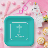 Türkisblaues Kreuz Taufe Christening Pappteller (Party)