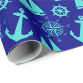 Türkisblaues Küstenschiff Geschenkpapier (Rolleneckpunkt)