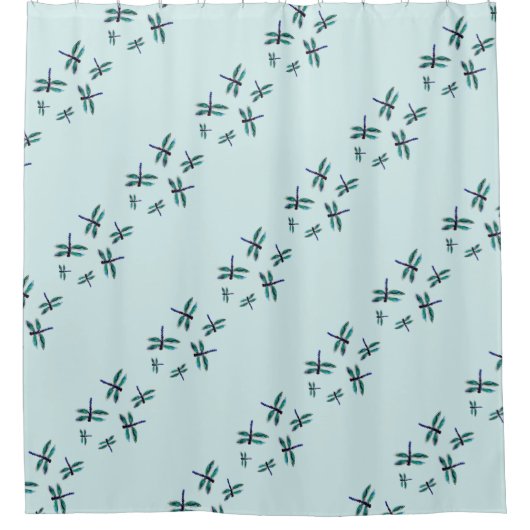 Türkisblaues Libelle-Muster Duschvorhang (Vorderseite)