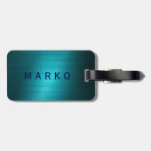 Türkisblaues Metal-Look Muster-Monogramm Gepäckanhänger (Rückseite horizontal)