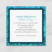 Türkisblaues Monogramm-Blattmuster, modern botanis Quadratische Visitenkarte (Rückseite)