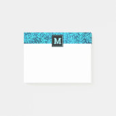 Türkisblaues Monogramm-Blattmuster, modern Post-it Klebezettel (Vorderseite)