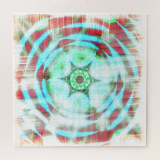 Türkisblaues Rad auf rotem Abstrakt Puzzle (Horizontal)