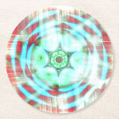 Türkisblaues Rad auf rotem Abstrakt Runder Pappuntersetzer (Vorderseite)