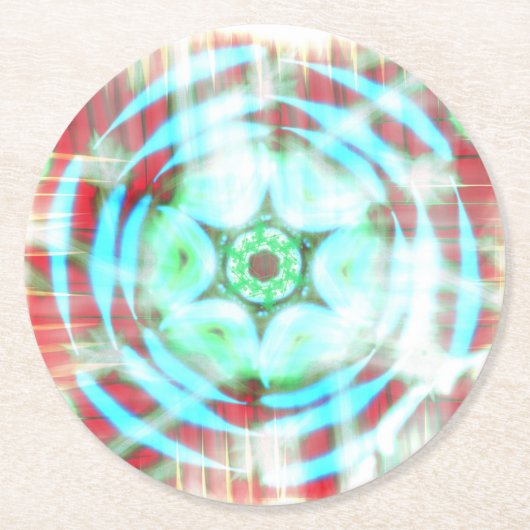 Türkisblaues Rad auf rotem Abstrakt Runder Pappuntersetzer (Vorderseite)