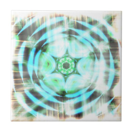 Türkisblaues Rad auf schwarzem Abstrakt Fliese (Vorderseite)