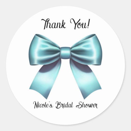 Türkisblaues Ribbon Bow Wedding Brautparty Runder Aufkleber (Vorderseite)