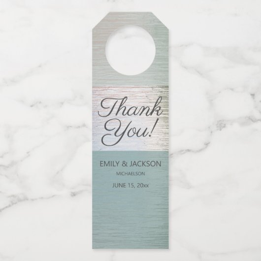 Türkisblaues Silver Sea Glass Custom Wedding Flaschenanhänger (Vorderseite)