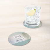 Türkisblaues Silver Sea Glass Custom Wedding Runder Pappuntersetzer (Vor Ort)