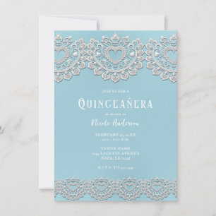 Türkisblaues Spitzenherz Quinceañera Party Einladung
