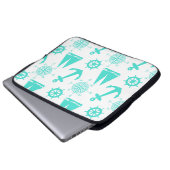 Türkisblaues weißes Küstenschiff Laptopschutzhülle (Vorne Knopf)