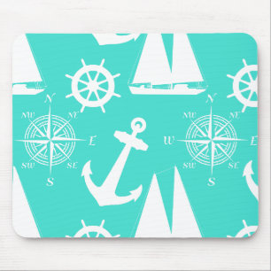 Türkisblaues weißes Küstenschiff Mousepad