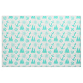 Türkisblaues weißes Küstenschiff Stoff (Fat Quarter (45,7 x 55,9 cm))