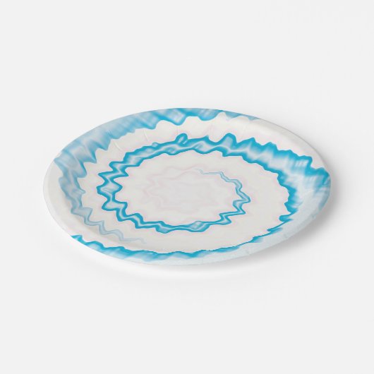Türkisblaues, weißes Swirl gefärbte Krawatte Party Pappteller (Schrägansicht)