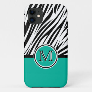 Türkisblaues Zebra Monogram Muster Case-Mate iPhone Hülle