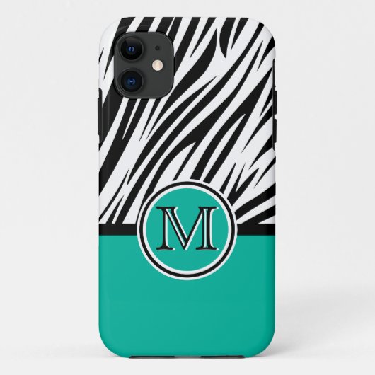 Türkisblaues Zebra Monogram Muster Case-Mate iPhone Hülle (Rückseite)