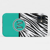 Türkisblaues Zebra Monogram Muster Case-Mate iPhone Hülle (Rückseite (Horizontal))