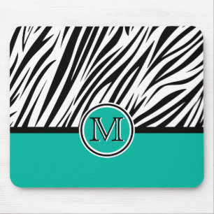 Türkisblaues Zebra Monogram Muster Mousepad
