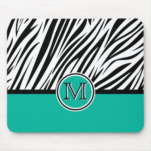 Türkisblaues Zebra Monogram Muster Mousepad (Vorne)