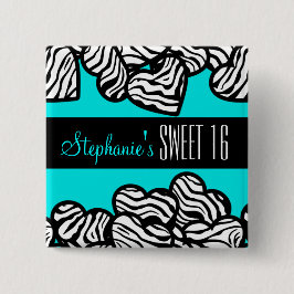 Türkisblaues Zebraherz Sweet 16 Birthday Button