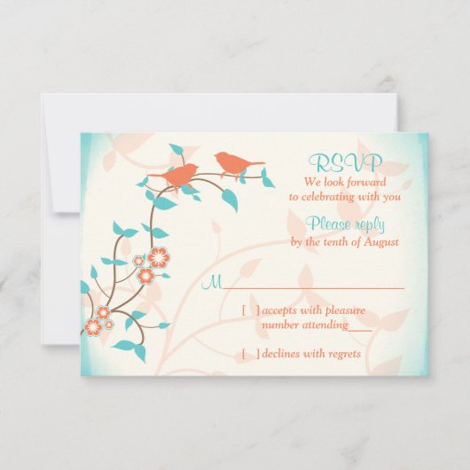 Türkisblauvögel-Blätter Hochzeit RSVP-Antwort RSVP Karte (Vorderseite)