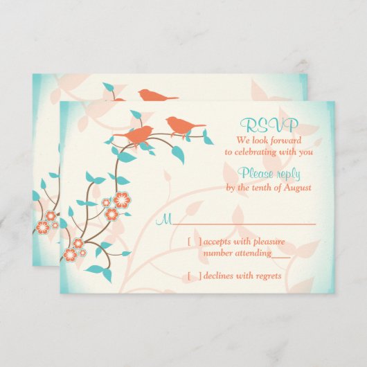 Türkisblauvögel-Blätter Hochzeit RSVP-Antwort RSVP Karte (Vorne/Hinten)