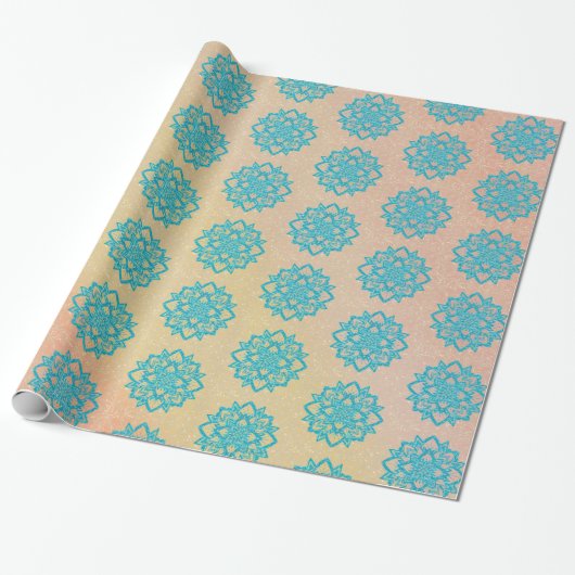 Türkisblume Glitzer Mandala Geschenkpapier (Ungerollt)
