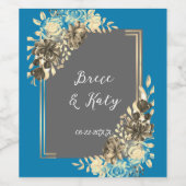 Türkisblume, grau und blassgelb weinetikett (Einzelnes Label)