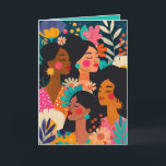 Türkisblume Internationaler Frauentag Karte<br><div class="desc">Eine schöne Gruppe von Frauen aus verschiedenen Kulturen mit einem Blumenmotiv in leuchtenden Farben.</div>