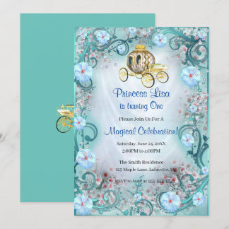 Türkisblume Prinzessin verzaubert vom 1. Geburtsta Einladung