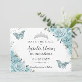 Türkisblume Quinceanera Süße 16 Schmetterlinge Save The Date (Stehend Vorderseite)