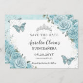 Türkisblume Quinceanera Süße 16 Schmetterlinge Save The Date (Vorne/Hinten)