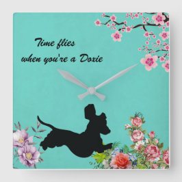 Türkisblume Silhouette Dackel Wand Uhr