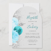 Türkisblume Silver Glitzer Gray Arch Wedding Einladung (Vorderseite)