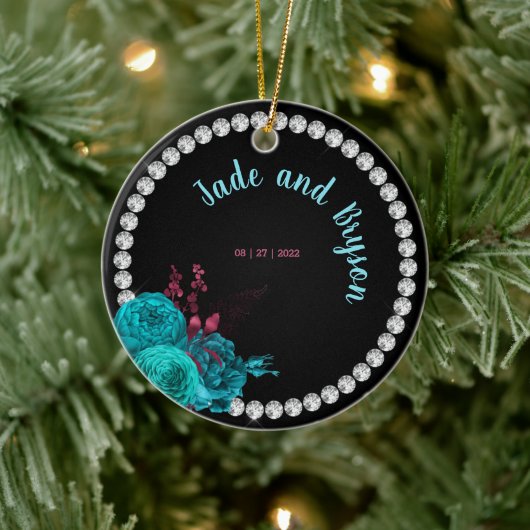 Türkisblume und Mauve Eleganter Kristall Keramik Ornament (Baum)