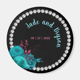 Türkisblume und Mauve Eleganter Kristall Magnet