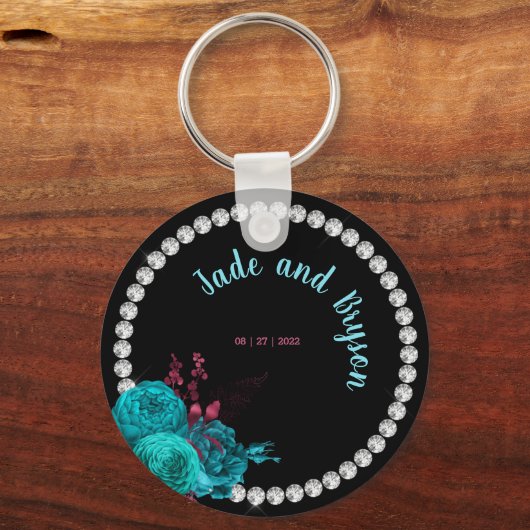 Türkisblume und Mauve Eleganter Kristall Schlüsselanhänger (Vorderseite)