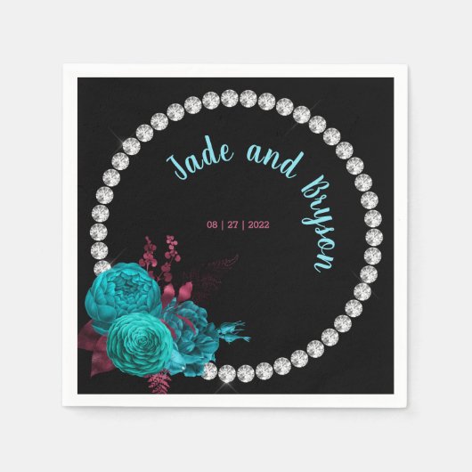 Türkisblume und Mauve Eleganter Kristall Serviette (Vorderseite)