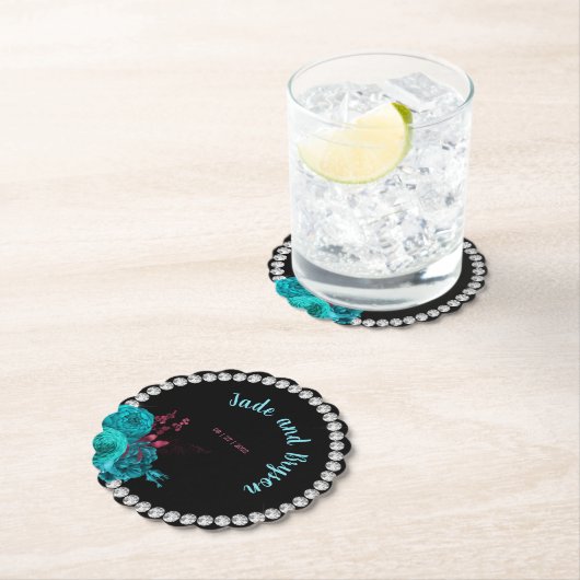 Türkisblume und Mauve Eleganter Kristall Untersetzer (Vor Ort)