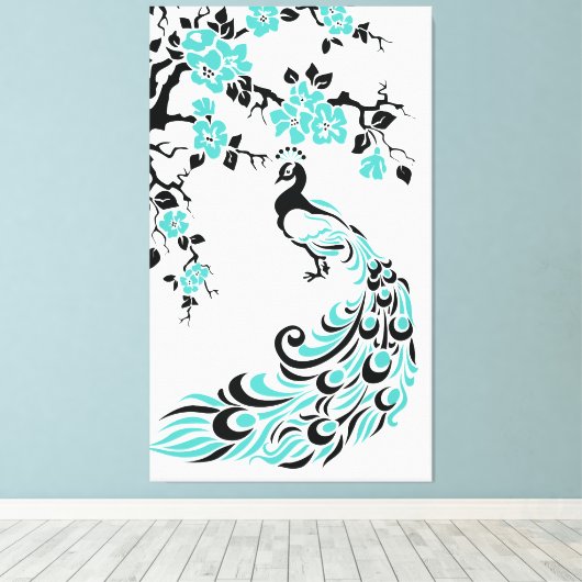 Türkisblüten und Kirschblüten Leinwanddruck (Insitu (Holzboden))