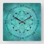 Türkisblütengrunge mandala quadratische wanduhr (Vorderseite)