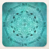 Türkisblütengrunge Mandala Untersetzer (Vorderseite)