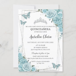 Türkisblütenschmetterlinge Silver Quinceañera Einladung