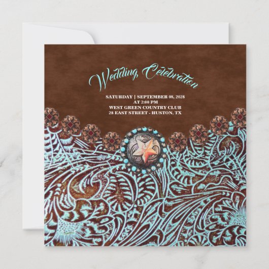 Türkisbraun Cowboy Western Hochzeit Einladung (Rückseite)