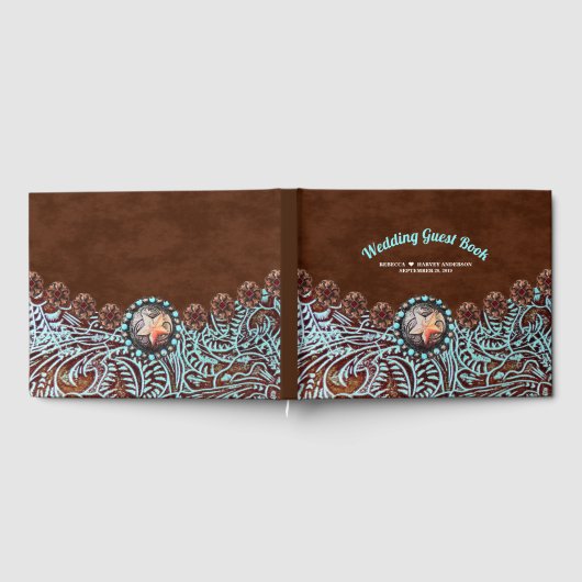 Türkisbraun Cowboy Western Hochzeit Gästebuch (Voll)