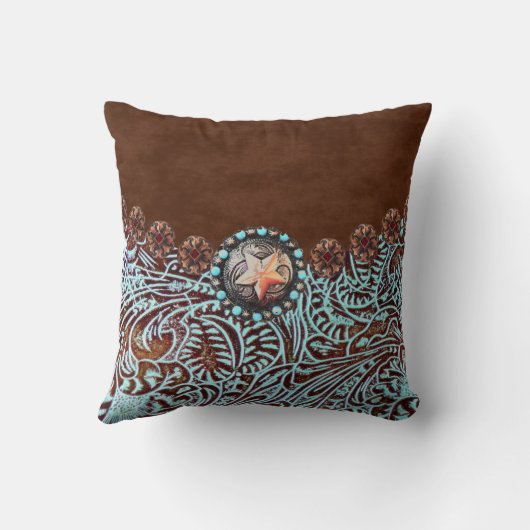 Türkisbraun Cowboy Western Hochzeit Kissen (Rückseite)