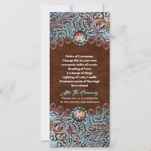 Türkisbraun Cowboy Western Hochzeitsprogramme (Rückseite)